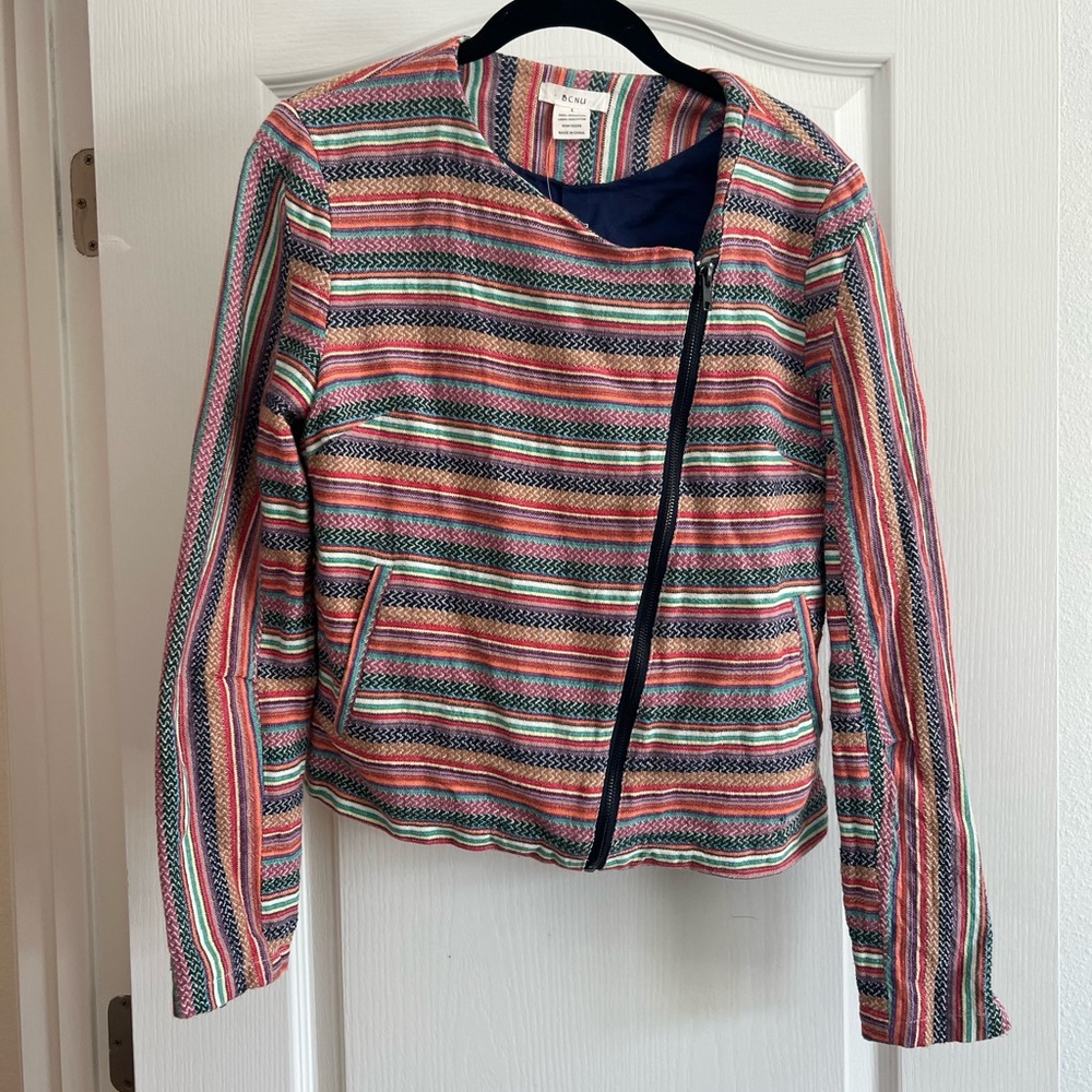 BCNU Multicolor Stripe Full Zip Jacket Blazer Front Pockets SZ L